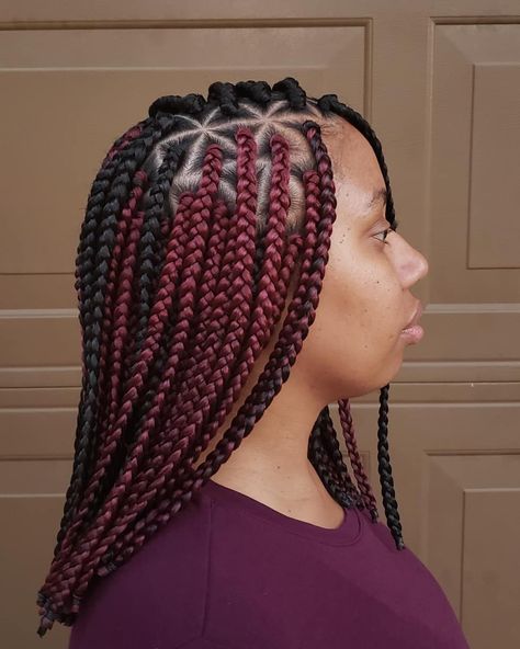 Sha'Ron on Instagram: “Medium Box Braids ● Length Short ● Triangle Parts ● Rubberband Ends ● . . . . #HairBraider #InlandEmpireBraider #IEBraider #PerrisBraider…” Box Braids Hairstyles Medium, Braids Medium Length, Box Braids Length, Box Braid Lengths, Medium Sized Box Braids, Braids Length, Triangle Parts, Goddess Braid Styles, Braids Medium