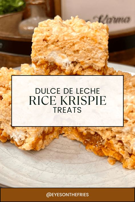 Dulce de Leche Rice Krispie Treats – Eyes on the Fries Dulce De Leche Rice Krispie Treats, Rice Krispie Treats With Condensed Milk, Squirrel Food, Chicken Cordon Bleu, Dessert Ingredients, Rice Krispie Treats, Rice Krispie, Krispie Treats, Stick Of Butter