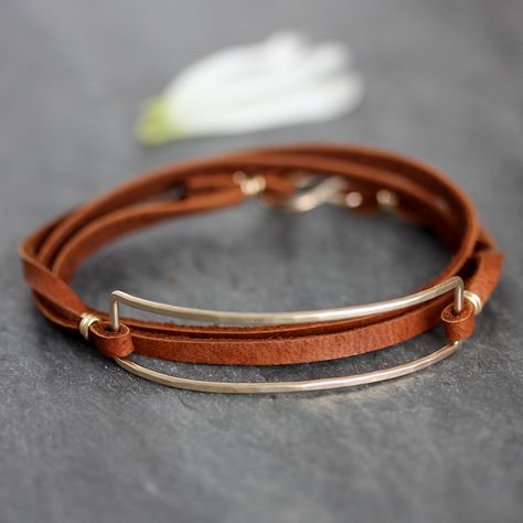 Rebecca Haas Jewelry — Talus Bracelet, Simple Boho Hammered Narrow Rectangle on Leather Lace Bracelet Designs For Women, Hammered Silver Jewelry, Modern Silver Jewelry, Man Bracelet, Leather Jewelry Diy, Simple Silver Jewelry, Silver Jewelry Diy, Leather Bracelets Women, Miniature Food Jewelry