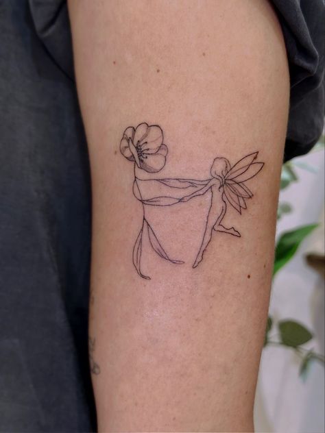 Weird Nature Tattoos, Tattoos Female Aesthetic, Whimsy Tattoo Designs, Tattoo Ideas Female Plants, Feminine Figure Tattoo, Small Nature Tattoo Ideas, Giver Tattoo, Woman Dancing Tattoo, Arm Tattoo Linework