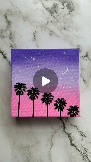 Artsy Esme ♡ on Instagram: "easy & simple painting 🌴💕✨ #painting #art #palmtrees #artreels #reels" Very Easy Canvas Paintings Simple, Sunset On Canvas Easy, Sunset Silhouette Painting Easy, Easy Sunset Canvas Painting, How To Draw Sunset, Paint Sunset Easy, Simple Sunset Drawing, Painting Ideas Easy Simple For Kids, Sunset Watercolor Painting Easy