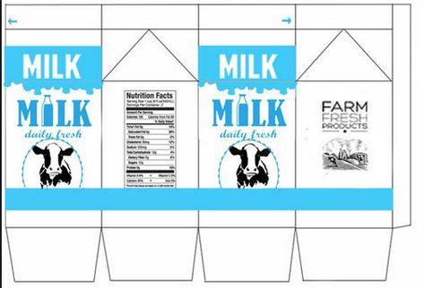 Milk Carton Template, Pola Kotak, Milk Cartons, Barbie Printables, Barbie Miniatures, Barbie Food, Mini Milk, Paper Toys Template, Miniature Printables