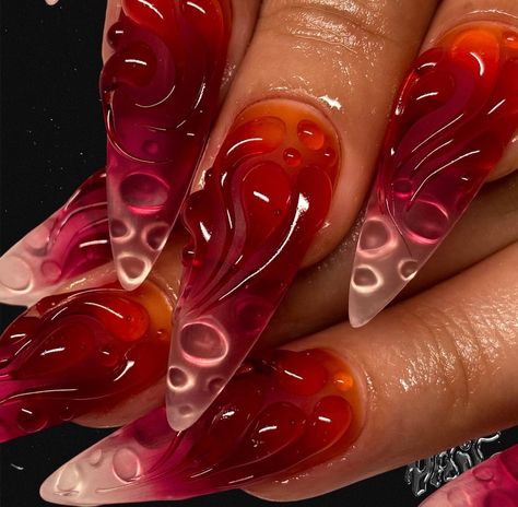 Fire Sign Nails, Jelly Nail Art Designs, Fire Inspired Nails, Red Jelly Nails Design, Scorpion Nails, Jelly Nail Designs, Red Nails Short, Red Nails Design, Nail Inspo Nail Art