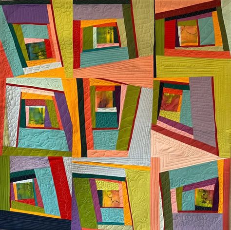 Attic Window Quilts, Log Cabin Quilt Pattern, Colorful Quilt, Quilted Wall Hanging, Abstract Quilt, Quilt Modernen, Medallion Quilt, Cabin Quilt, Log Cabin Quilts