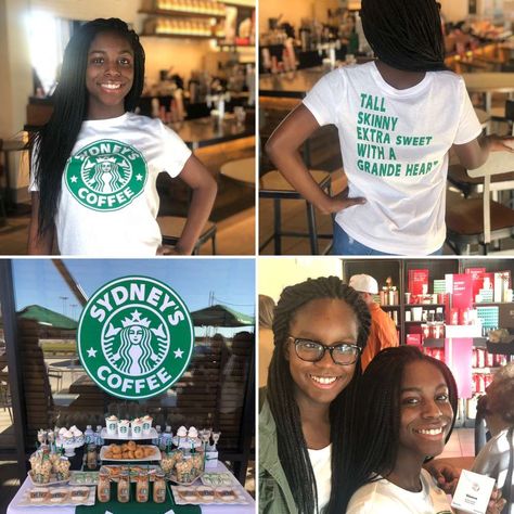 Starbucks Ideas For Birthday, Starbucks Shirt Ideas, Pink Starbucks Birthday Party Ideas, Starbucks Birthday Shirt Ideas, Starbucks Birthday Party Ideas, Starbucks Theme Party Ideas, Starbucks Party Ideas, Starbucks Party Favors, Starbucks Party Decorations