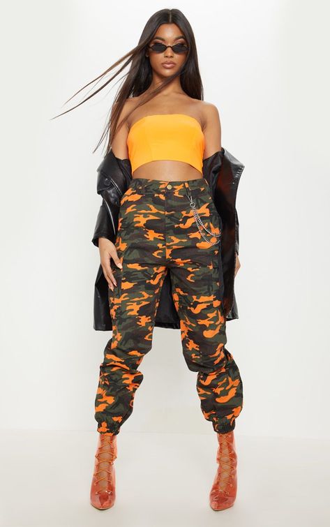 Camo Outfit, Women's Cargo Pants, Neon Shoes, Camo Jogger Pants, Basic Bodysuit, Festival Outfits Rave, Satin Bodycon Dress, Neon Dresses, Belted Mini Skirt