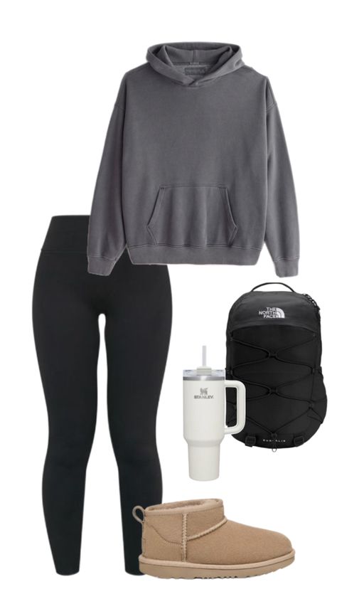 Basic and cute leggings and grey A&F hoodie with Uggs minis Leggings And Hoodie Outfit, Hoodie Leggings Outfit, Cute Outfits For School With Leggings, Basic Leggings Outfit, Cute Outfits Polyvore, Preppy Christmas Outfit, Hoodie And Leggings Outfit, Mini Outfits, Outfit With Uggs