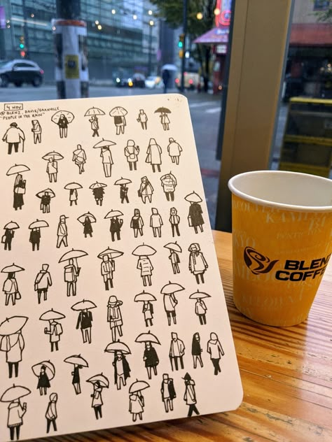 Tiny People of Rain-couver — The Sneaky Artist Tiny Drawings, Kunstjournal Inspiration, Simple Sketches, Drawings Of People, Tiny People, Arte Sketchbook, Sketch Ideas, Sketchbook Inspiration, A Notebook