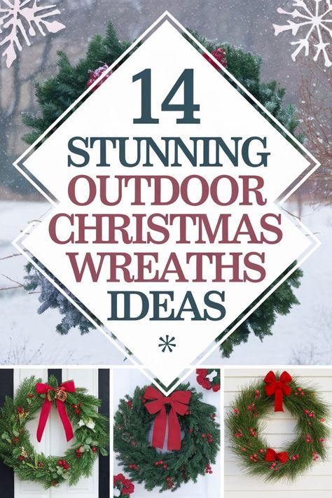 14 ideas for stunning outdoor Christmas wreaths with festive designs and decorations. Old Fashioned Christmas Wreath, Christmas Wreath Signs, Xl Christmas Wreath, Outdoor Winter Wreaths Front Doors, Outdoor Window Christmas Wreaths, Decorating Christmas Wreaths Ideas, Christmas Window Wreaths Outdoor, Outdoor Christmas Wreaths On House, Diy Outdoor Wreath Christmas