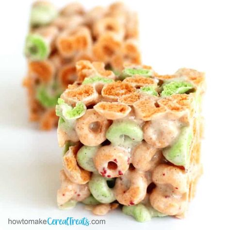 Crispy and chewy cereal bars made with Apple Jacks Cereal, butter, marshmallows, and cinnamon. Apple Jacks Rice Krispie Treats, How To Make Cereal, Apple Jacks Cereal, Cereal Treat Recipes, Fun Rice Krispie Treats, Apple Jacks, European Butter, Krispie Treats Recipe, Marshmallow Treats