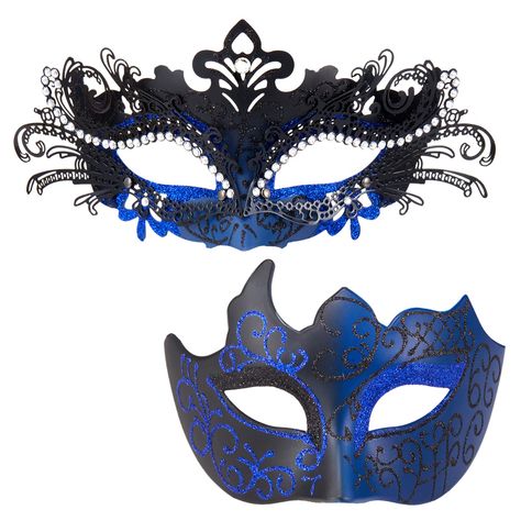 PRICES MAY VARY. Couple Masquerade Masks Set: Royal blue masquerade mask for women and venetian masquerade mask for man Masquerade Mask Mens: Glitter powder draw the classic Venetian style. The pattern is simple and handsome, it is the perfect couple combination with exquisite mask Comfortable to Wear: The inside of the blue and black masquerade masks for couple is ABS high-quality plastic, smooth and comfortable, elastic elastic band, easy to wear and won't slip off all night Various Occasion: Maskerade Mask Ideas, Blue Masquerade Masks, Maskerade Mask, Blue Masquerade Mask, Mascarade Ball, Black Masquerade, Couples Masquerade Masks, Black Masquerade Mask, Mens Masquerade Mask