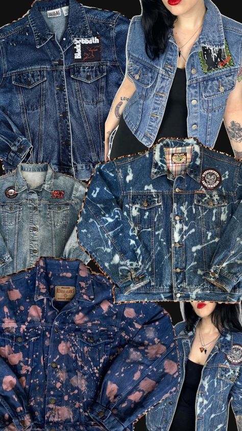 Rock n roll inspired upcycled vintage denim jackets Reworked Vintage, Vintage Denim Jacket, Denim Jackets, Upcycled Vintage, Vintage Jacket, Rock N, Vintage Denim, Rock N Roll, Denim Jacket