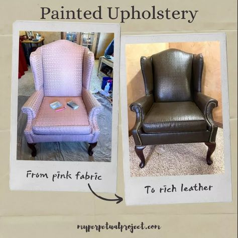 Have you ever painted upholstery? I have seen lots of videos of people converting the look of fabric-covered furniture into pieces that look like leather! They claim that the fabric actually feels like leather - or at least faux leather. Some of the people use chalk paint then wax while others use latex or acrylic paint and add fabric softener or fabric medium to the paint. While I've considered giving this technique a try, I was not willing to test it on a piece of furniture that I us… Fabric Covered Furniture, Painting Upholstery, Painting Upholstered Furniture, Painting Fabric Chairs, Painting Fabric Furniture, Redoing Furniture, Repurpose Furniture, Paint Upholstery, Fabric Chairs