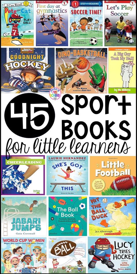 Sports theme booklist and for preschool, pre-k, and kindergarten. Most of these books can be used for a ball study or ball theme too. Sport Theme Activities Preschool, Preschool Exercise Study, Balls Preschool Theme, Preschool Exercise Theme, Exercise Study Creative Curriculum, Creative Curriculum Exercise Study, Sports Theme Preschool, Preschool Sports Theme, Sports Lesson Plans