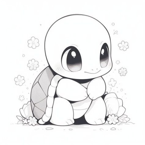 Kawaii Turtle, Chibi Coloring Pages, Turtle Coloring Pages, Arte Doodle, Bunny Coloring Pages, Pokemon Coloring Pages, Pokemon Coloring, Cute Turtles, Animal Coloring Books