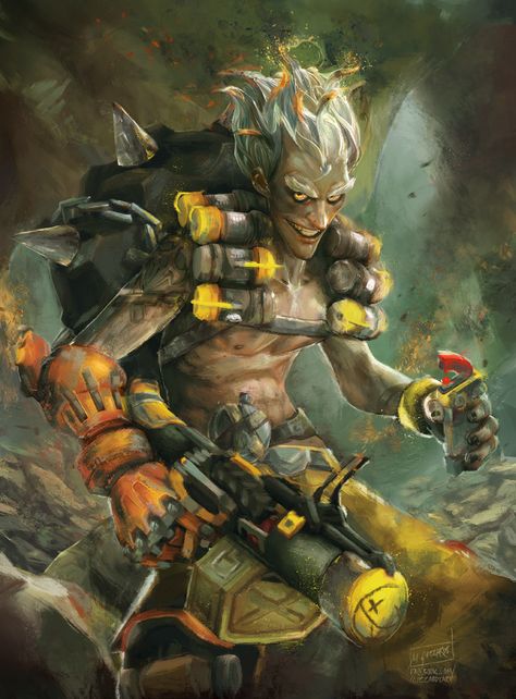 “If at first you don’t succeed…blow it up again!” Junkrat | Overwatch Painted in CS6. Commissions OPEN - info here Pose reference provided by iKonakona Facebook Guzzardi Art & Cosplay | Instagram guzzardiart Overwatch Tattoo, Junkrat Overwatch, Junkrat Fanart, Jamison Fawkes, Junkrat And Roadhog, Overwatch Wallpapers, Mega Pokemon, Heroes Of The Storm, Overwatch Fan Art