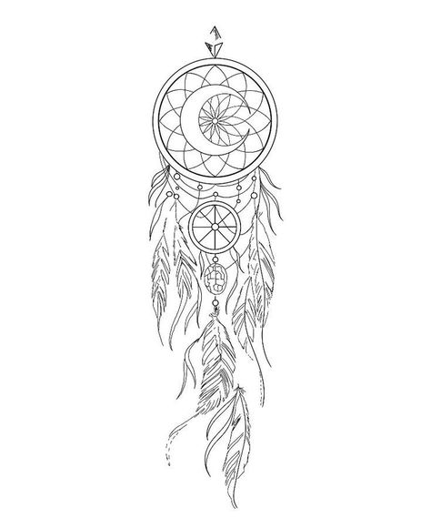 Dreamcatcher Tattoo Stencil, Dream Catcher Spine Tattoo, Dream Catcher Sleeve Tattoo For Women, Moon Dreamcatcher Drawing, Dreamcatcher Tattoo Designs For Women, Dream Catcher Outline, Mandala Dream Catcher Tattoo, Simple Dream Catcher Tattoo, Dreamcatcher Tattoo Design