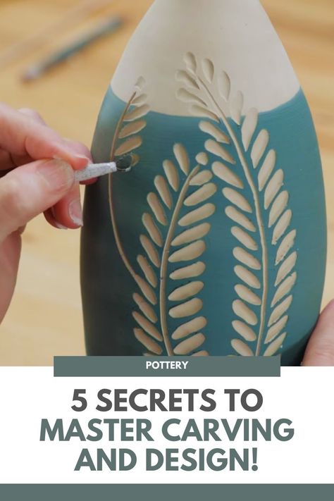 How To Sculpt Clay For Beginners, Decorating Pottery Ideas, Decorative Pottery Ideas, Carving Designs Ceramics, How To Carve Pottery, Pottery Carving Tools, Hand Carved Pottery, Carving Pottery Ideas Patterns, Texture Pottery Ideas