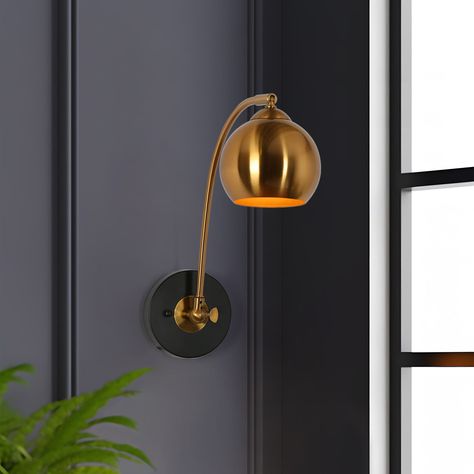 Brass And Black Bathroom, Bed Closet, Black Bathroom Light, Adjustable Wall Lamp, Modern Style Homes, How To Make Light, Led Wall, Style Retro, Antique Gold