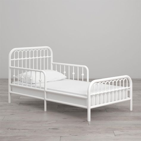 The Little Seeds Monarch Hill Ivy Metal Toddler Blend is a beautiful combination of Victorian wrought-iron and contemporary style. The powder-coat finish on the arched metal frame and decorative ball castings resists scuffs and scrapes to give your child a durable bed that will last through many nights of sweet dreams.The metal mattress support fits most standard-size crib mattress and is sturdily built to keep mattresses from sagging. The bed's curved side rails and a low profile keep your Child Sleep, Growing Child, Wrought Iron Furniture, Beautiful Bed, Bed White, Toddler Beds, Mattress Support, White Powder, How To Clean Metal