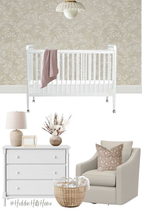 Baby girl nursery decor mood board with a vintage flare. Jenny Lind Crib Nursery, Jenny Lind Nursery, Basketball Bedroom Decor, Nursery Mood Board, Vintage Inspired Nursery, Jenny Lind Crib, Jenny Lind Bed, Nursery Design Girl, Basketball Bedroom