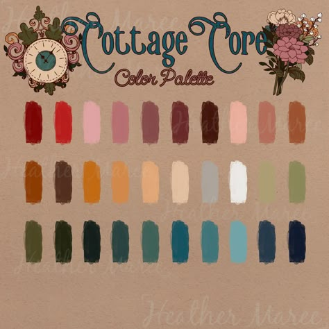 Cottagecore Color Palette Procreate Vintage Colors  Discover the all-new Procreate Color Palette, a must-have resource available for instant download and seamless integration into Procreate. #colorpalette #colorscheme #procreate #procreatecolor #procreatepalette Vintage Floral Color Palette, Druid Color Palette, Vintage Eclectic Color Palette, Procreate Color Palette Aesthetic, English Colors Palette, Rococo Color Palette, Cottagecore Aesthetic Wedding, Tea Color Palette, Fantasy Color Palette