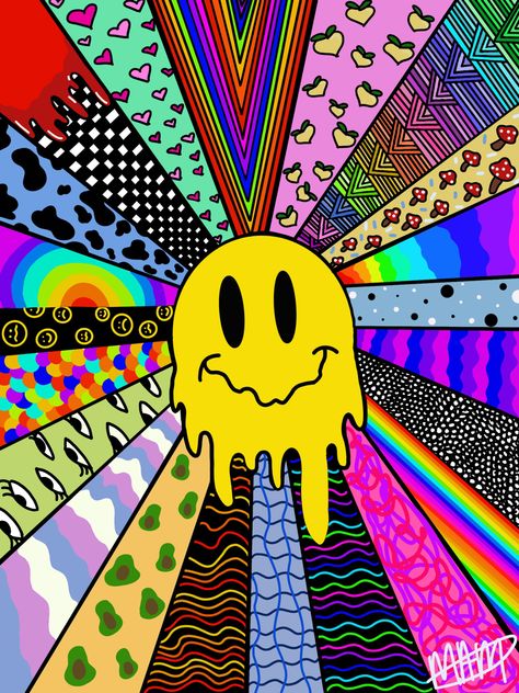 Trippy art Trippy Drawing Background Ideas, Trippy Happy Face, Trippydraws Room, Painting Ideas Eyes Trippy, Third Eye Drawing Trippy, Trippy Posters, Smile Drawing, Trippy Visuals, Trippy Designs