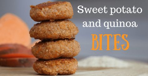 Sweet Potato Quinoa Bites - Feeding Bytes Sweet Potato Bites, Sweet Potato Quinoa, Quinoa Bites, Quinoa Sweet Potato, Sweet Potatoe Bites, Healthy Toddler Snacks, Baby Led Weaning Recipes, Weaning Recipes, Potato Bites