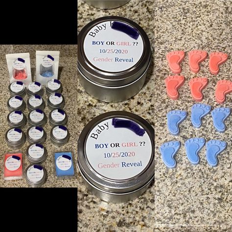 Baby Gender Reveal Candles for Baby Shower Gender Reveal Candle Ideas, Gender Reveal Candles, Girl Gender Reveal, Candle Ideas, Glass Jars With Lids, Natural Soy Wax Candles, Tin Containers, Baby Gender Reveal, Baby Gender