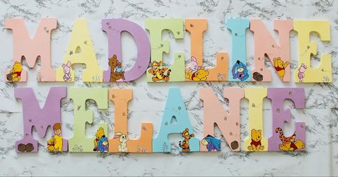 Winnie The Pooh Letters Diy, Winnie The Pooh Name Letters, Painted Letters Diy, Letter Painting Ideas Wooden, Harry Potter Painted Wood Letters, Winnie The Pooh Painted Name Letters, Painted Letters For Nursery, Wooden Letter Painting Ideas, Letter Painting Ideas Wooden Disney