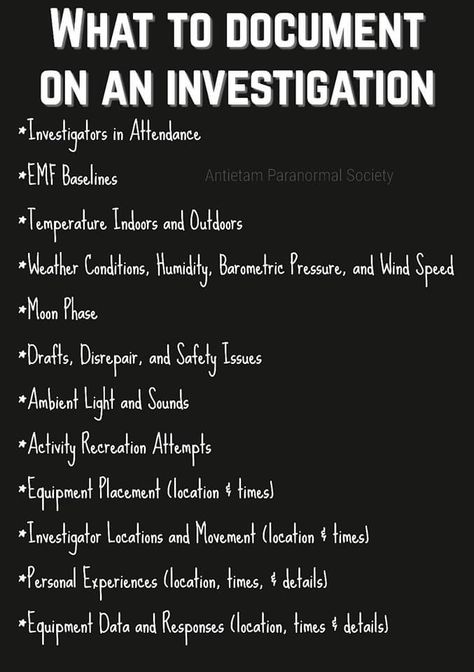 Ghost Hunting Tips, Paranormal Investigator Aesthetic, Paranormal Questions, Ghost Equipment, Latin Spells, Paranormal Facts, Paranormal Things, Cryptidcore Aesthetic, Character Sheet Writing