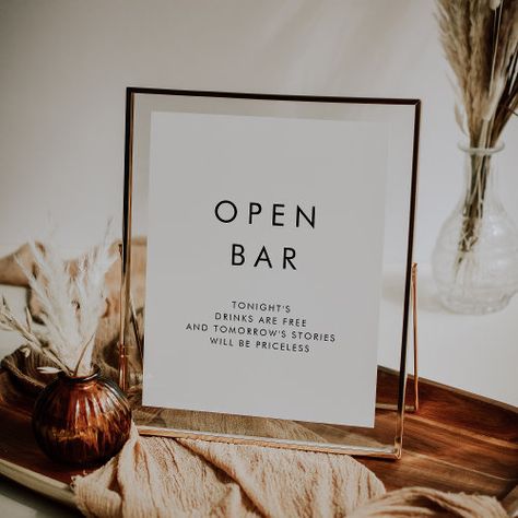 Chic Typography Open Bar Sign Summer Craft - rustic open bar sign, modern wedding alcohol sign, simple wedding bar signs, minimalist open bar sign, boho wedding open bar, classic wedding reception signage, minimal drinks sign, elegant chic typography template k400, bohemian monochrome plain black white, mod winter fall spring summer Wedding Alcohol Sign, Bar Typography, Wedding Bar Signs, Classic Wedding Reception, Open Bar Wedding, Wedding Alcohol, Wedding Reception Signage, Chic Typography, Open Bar Sign