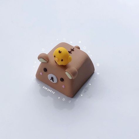 Korilakkuma with Kiiroitori Handmade Artisan Keycap | Kawaii Keycaps | Cute Keycaps by SakiGB on Etsy Key Caps Diy, Keycaps Clay, Clay Keycaps, Polymer Clay Keycaps, Clay Key Caps, Cute Keycaps, Polymer Keycaps, Ceramic Keycaps, Kawaii Keycaps