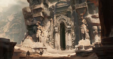 Desert Temple, Fantasy Statue, Temple Ruins, Mini Project, Fantasy Places, Environment Design, Fantasy Inspiration, Environment Concept Art, Special Thanks