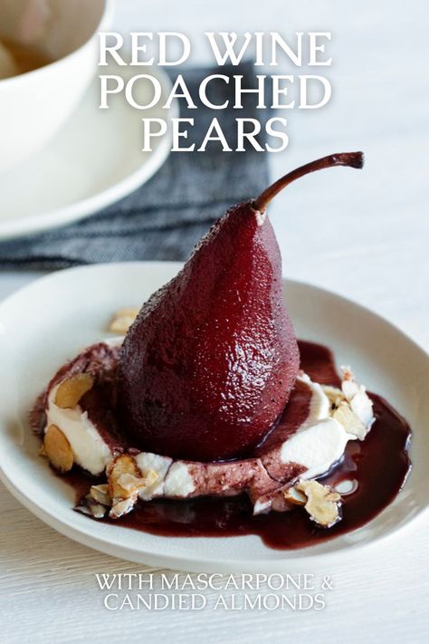 Poached Pears Dessert, Wine Pie, Red Wine Poached Pears, Quick Healthy Dessert, Poached Pears Recipe, Pear Dessert Recipes, Wine Poached Pears, Mascarpone Filling, Chinese Five Spice