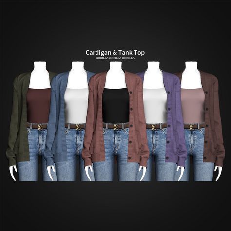 Cardigan & Tank Top | Gorilla Gorilla Gorilla on Patreon Sims 4 Cc Gorilla X3, Sims Shirts, Gorilla Gorilla, Alpha Cc, Sims Inspiration, Sims 4 Tsr, Die Sims 4, Sims 4 Cas Mods, Sims 4 Family