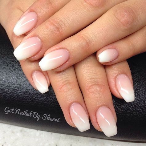 Ombre white Ballerina Nails Short, Ambre Nails, French Fade Nails, Ombre French Nails, Faded Nails, Bridal Nails Designs, Nails Art Ideas, Short Coffin Nails, Ballerina Nails