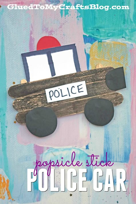 Popsicle Stick Police Car - Kid Craft Idea Transport Craft, Community Art Projects, Community Helpers Preschool Crafts, Police Crafts, Community Helpers Crafts, Popsicle Stick Crafts For Kids, Community Helpers Theme, Transportation Crafts, Hanging Craft Ideas