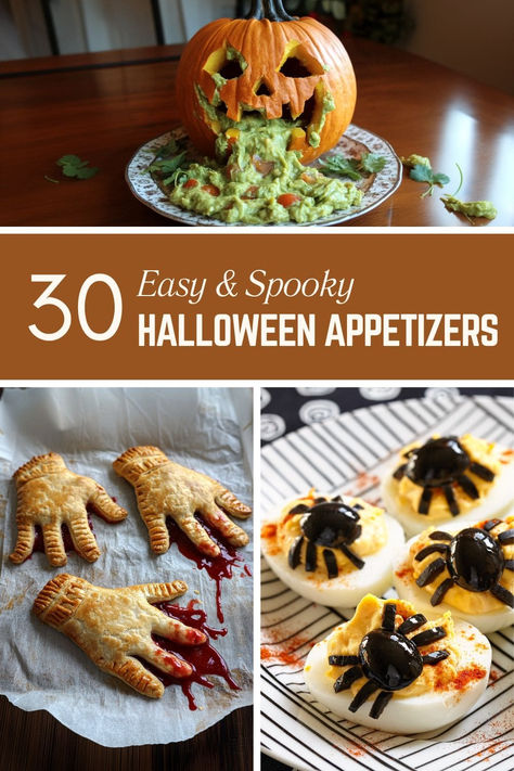 A collection of easy and spooky Halloween appetizers for parties Finger Breadsticks, Savory Halloween Food, Fun Halloween Appetizers, Fun Halloween Party Food, Halloween Party Spooky, Halloween Potluck, Halloween Finger Foods, Halloween Appetizers Easy, Monster Munch