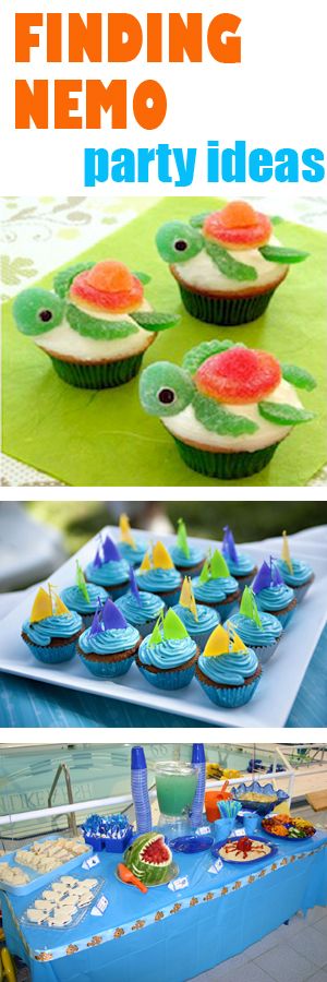 Finding Nemo Party Ideas.  Made the turtle cupcakes one year, it was great :-) Finding Nemo Party Ideas, Nemo Party Ideas, Dory Birthday Party, Finding Dory Party, Finding Nemo Party, Finding Dory Birthday, Nemo Birthday Party, Turtle Cupcakes, Finding Nemo Birthday