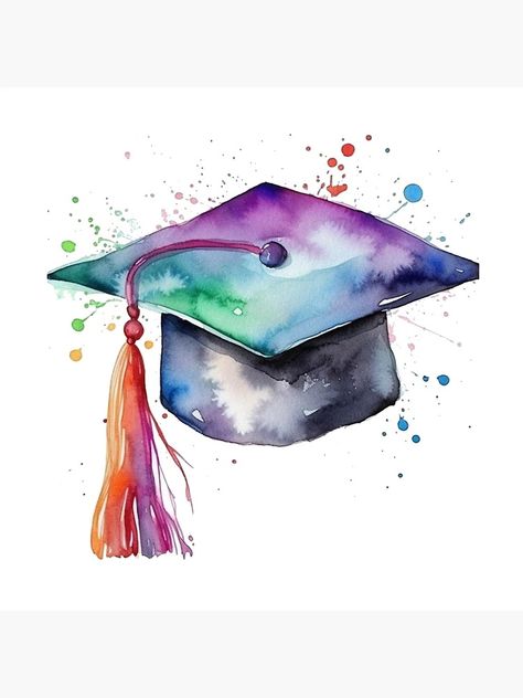 "Watercolor Graduation Cap" Greeting Card for Sale by OutbreakDesigns | Redbubble Watercolor Graduation Card Ideas, Watercolor Graduation Cards, Watercolor Graduation, Homemade Watercolors, Watercolour Cards, Paint Inspo, Canvas Painting Tutorials, Art Folder, Hand Of Cards