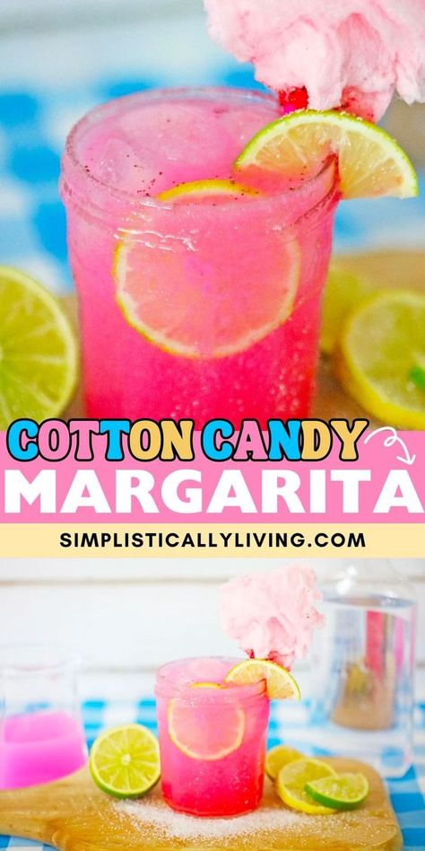 This Cotton Candy Margarita has a delicious tangy citrus flavor and is a fun drink to make any time you need to satisfy your sweet tooth. Cotton Candy Drink Recipe, Cotton Candy Margarita Recipe, Birthday Alcoholic Drinks, Girls Night Drink Ideas, Cheap Mixed Drinks, Cotton Candy Margarita, Festival Drinks, Cotton Candy Drinks, Cotton Candy Cocktail