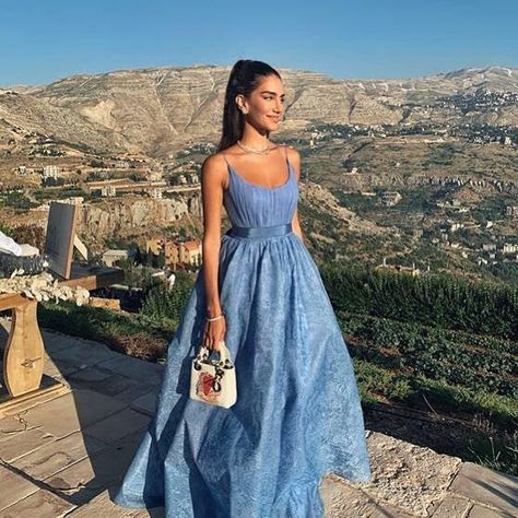 Lebanon Outfits, Jessica Kahawaty, Periwinkle Blue Dress, Dress Queen, Dinner Gowns, Most Beautiful Wedding, Long Blue Dress, Pure Love, Periwinkle Blue