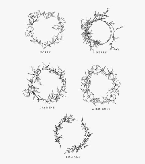 Circle Tattoo Design, Jasmine Tattoo, Wreath Tattoo, Wrap Tattoo, Crown Tattoo Design, Circle Tattoos, Circle Tattoo, Wildflower Tattoo, Small Flower Tattoos