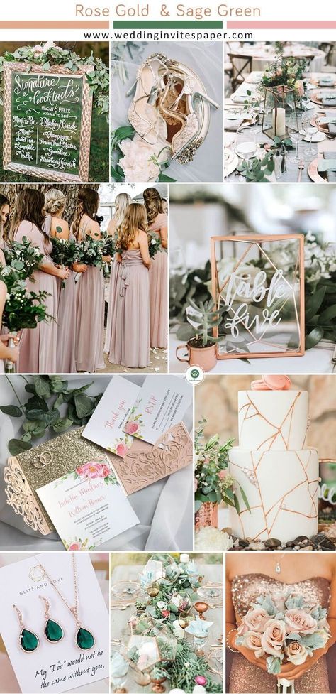 Emerald Green Rose Gold Champagne Wedding, Ombre Rose, Pink And White Weddings, Whimsical Wedding Decorations, Wedding Mint Green, Gold Wedding Colors, Green Wedding Colors, Wedding Help, Wedding Color Inspiration