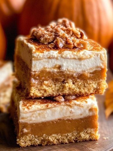 Fall Pumpkin Bars: A Cozy Autumn Treat - SavorySplash Pumpkin Crunch Bars Recipe, Pumpkin Desserts For Halloween, Martha Stewart Pumpkin Bars, Fall Pumpkin Bars, Pumpkin Bar Recipes Best, Easy Pumpkin Baked Goods, Baked Pumpkin Dessert, Pumpkin Spice Granola Bars, Bunko Dessert Ideas