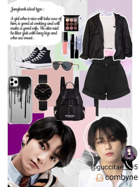 Jeon jungkook ideal type outfit Yoongicore Outfit, Jungkook Summer Outfit, Jungkook Style Outfit Girl, Jungkook Ideal Type, Type Outfit, Airport Fashion Kpop, Stray Kids Outfits, Fashion Kpop, Ideal Type