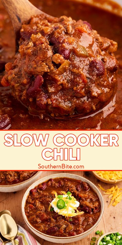 Slow Cooker Chili Slow Cooker Beef Chili Recipe, Best Crockpot Chili, Beef Chili Crockpot, Best Slow Cooker Chili, Best Chili Recipe Ever, Easy Chili Recipe Crockpot, Crockpot French Toast, Slow Cooker Chili Beef, Chili Crockpot