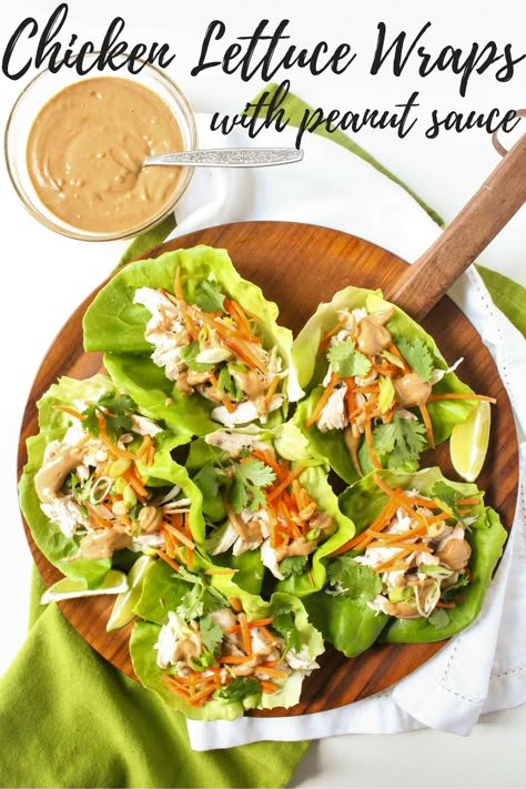 Bibb Lettuce Recipes, Shredded Chicken Lettuce Wraps, Lettuce Wraps With Peanut Sauce, Crockpot Shredded Chicken Tacos, Easy Chicken Lettuce Wraps, Lettuce Wrap Sauce, Crockpot Shredded Chicken, Thai Chicken Lettuce Wraps, Chicken Lettuce Cups