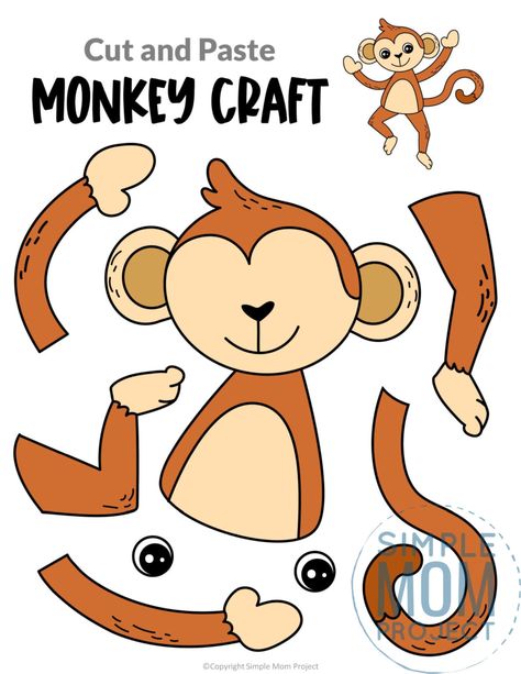 Are you looking for an easy printable paper monkey craft for your five little monkey fan to teach about the letter M? This simple jungle animal is perfect for kids of all ages including preschool, toddler and kindergarten. Use it with their handprint, paint it with their finger print or use this monkey craft. This monkey craft cut out can also be turned into a swinging paper bag puppet! Monkey Template, Hippo Crafts, Jungle Animal Crafts, Monkey Craft, Zebra Craft, Safari Crafts, Zoo Crafts, Giraffe Crafts, Lion Craft